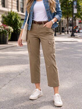 LRL Lauren Jeans Co Ralph Lauren Cropped Cargo Pants Sz 8 Khaki Cotton